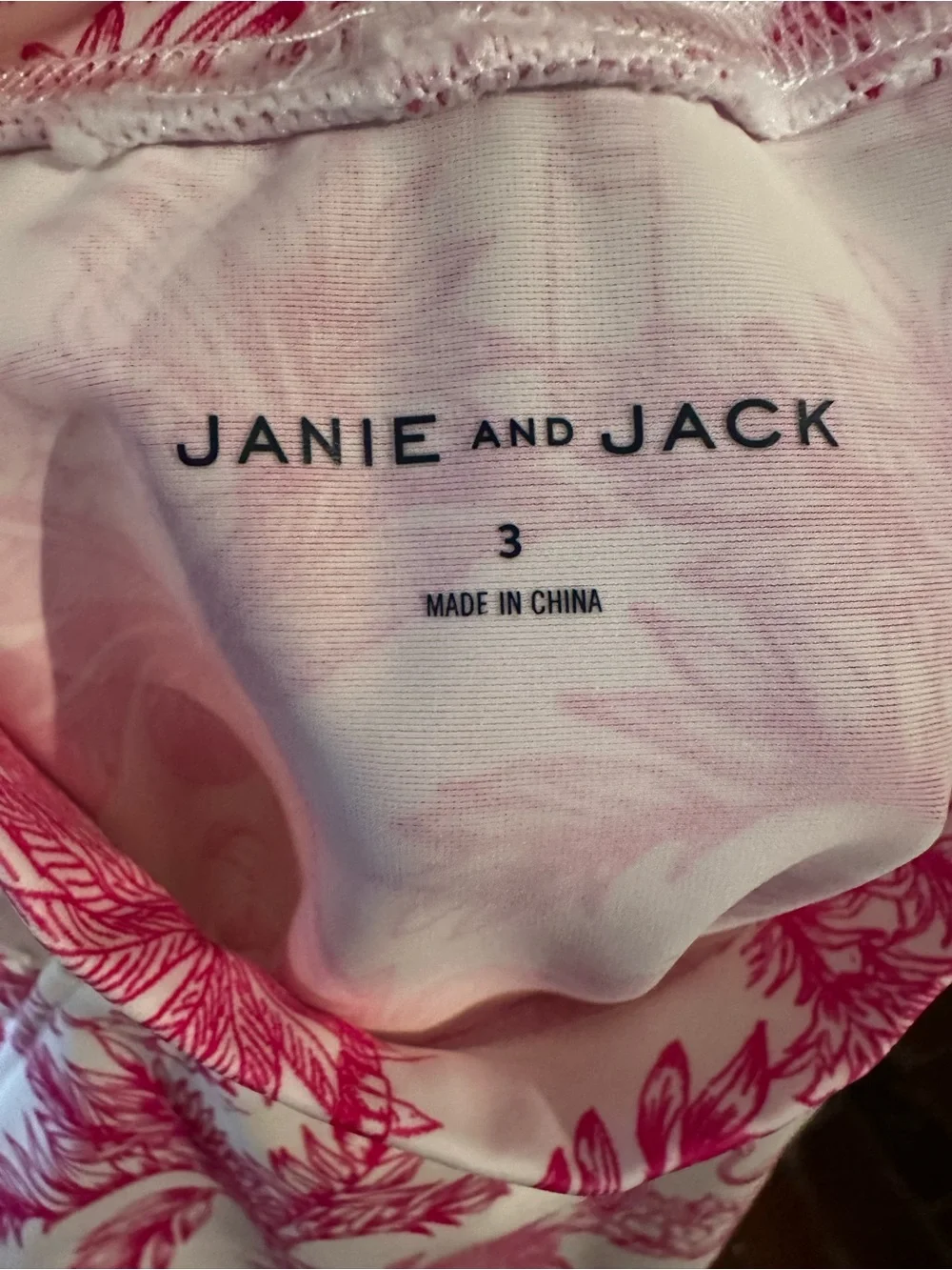 Janie and Jack Pink Flamingo Toile Rash Guard, Size 3T